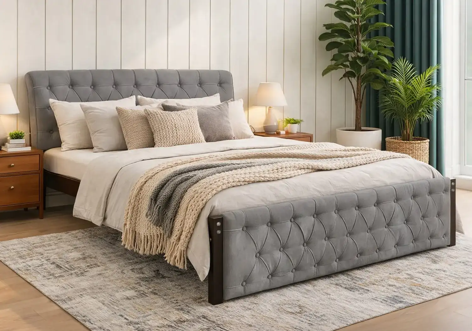 Eden Upholstered Double Bed & Mattress Combo (Grey)
